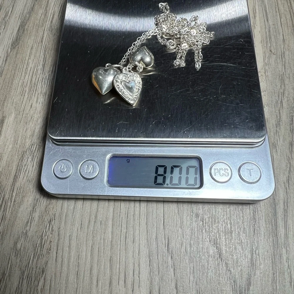 Vintage Sterling Silver Triple Heart Charms Necklace